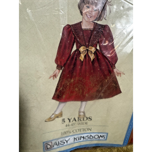 Daisy Kingdom Red Christmas Dress Fabric 5 Yrds Joy Peace Love Border Cotton NOS - Picture 2 of 13